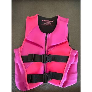 West Marine Youth Neoprene Pink black Life Jacket Vest youth 50-90 pounds